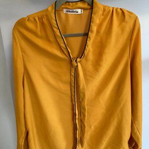 Womens Chiffon Long Sleeve Tops Work Casual Blouse Shirt Yellow